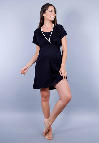 Camisa de Dormir Maternal y Lactancia Margarita Negro