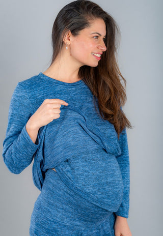 Polera Tejida Maternal y Lactancia Fran Azul