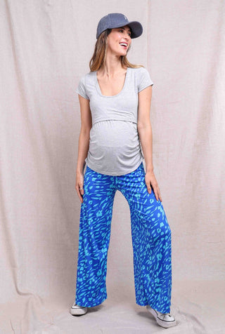 Pantalon Palazzo Maternal Tere Estampado Azul