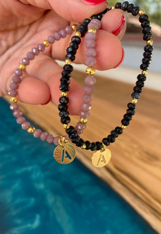 Pulsera Agatas Negras y Letra