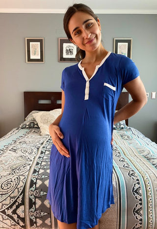 Camisa de Dormir Maternal y Lactancia Adriana Blue