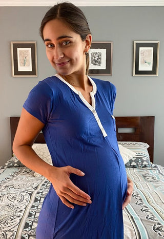 Camisa de Dormir Maternal y Lactancia Adriana Blue