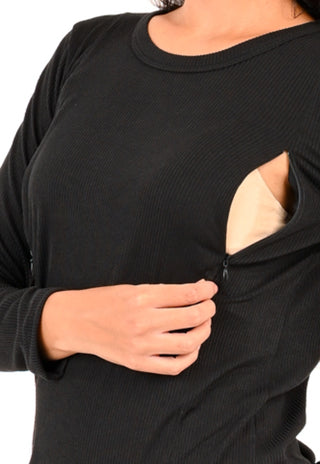 Polera Mia Negro Maternal y Lactancia Cierres Manga Larga