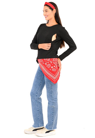 Polera Mia Negro Maternal y Lactancia Cierres Manga Larga