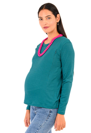Polera Mia Petróleo Maternal y Lactancia Cierres Manga Larga