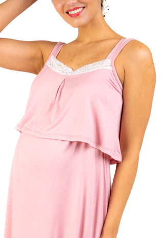Camisa de Dormir Amanda Rosado Maternal y Lactancia Sin Manga