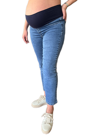Jeans Maternal Cropped Azul