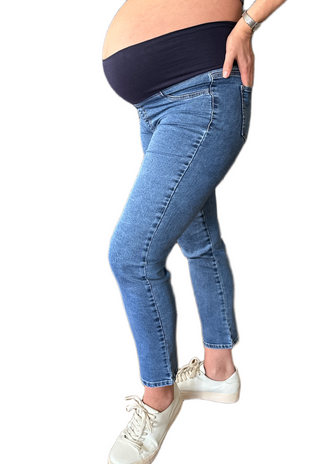 Jeans Maternal Cropped Azul