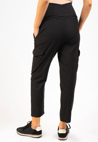 Jogger Valeria Negro Maternal con Bolsillos Cargo y Pretina Media
