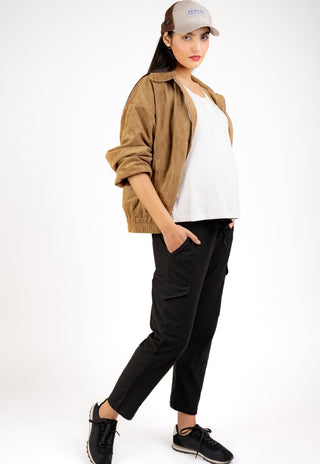 Jogger Valeria Negro Maternal con Bolsillos Cargo y Pretina Media