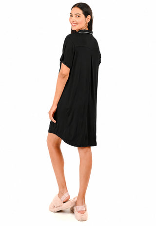 Camisa de Dormir Mariela Negro Maternal y Lactancia con Botones