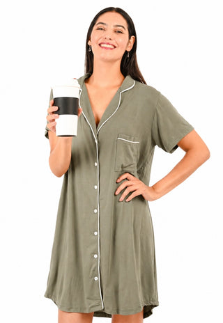 Camisa de Dormir Mariela Oliva Maternal y Lactancia con Botones
