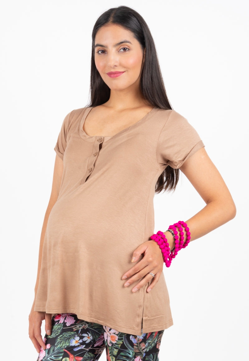 Polera maternal y lactancia Paz TAUPE