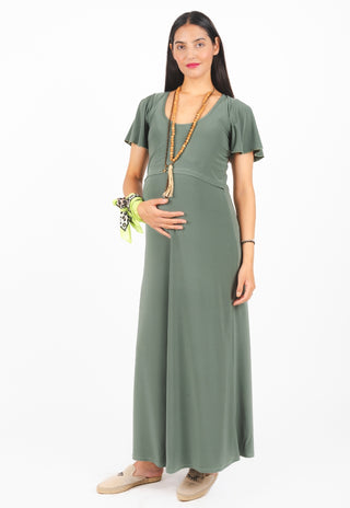 Vestido Trini Oliva Maternal y Lactancia Manga Vuelo