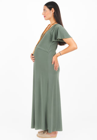 Vestido Trini Oliva Maternal y Lactancia Manga Vuelo