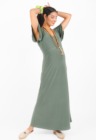 Vestido Trini Oliva Maternal y Lactancia Manga Vuelo