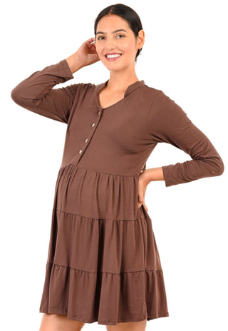 Vestido Paula Café Maternal y Lactancia Cortes en Falda