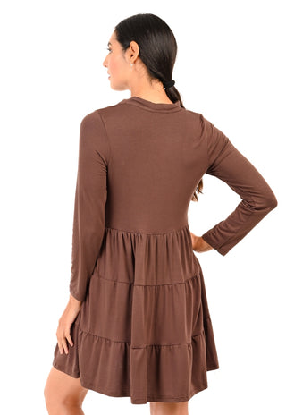 Vestido Paula Café Maternal y Lactancia Cortes en Falda