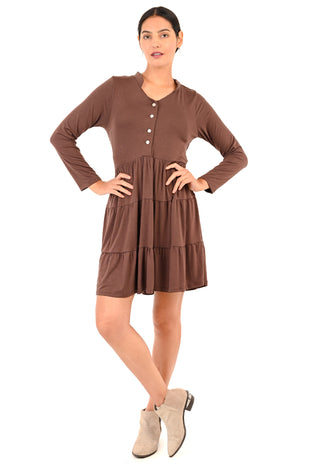 Vestido Paula Café Maternal y Lactancia Cortes en Falda