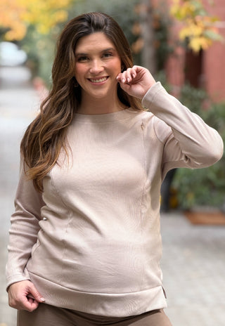 Polerón Lisa Beige Maternal y Lactancia con Cierres