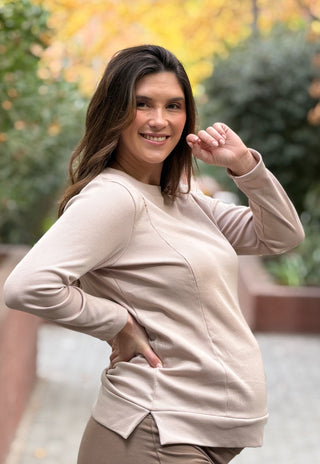 Polerón Lisa Beige Maternal y Lactancia con Cierres