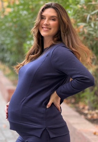 Polerón Lisa Marino Maternal y Lactancia con Cierres