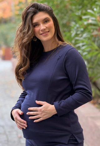 Polerón Lisa Marino Maternal y Lactancia con Cierres