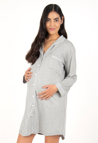 Camisa de Dormir Maternal y Lactancia Mariela Gris
