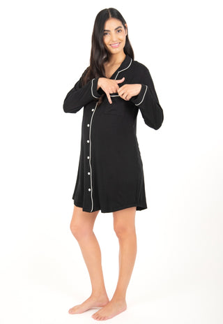 Camisa de Dormir Maternal y Lactancia Mariela Negro