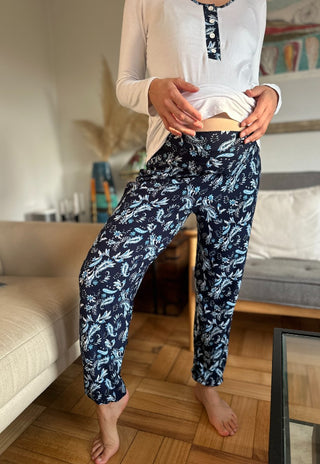Pijama Maternal y Lactancia Valentina Azul