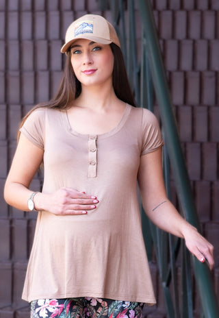 Polera Maternal y Lactancia Paz Taupé