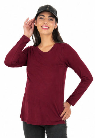Polera Maria Burdeo Maternal y Lactancia Basic Manga Larga