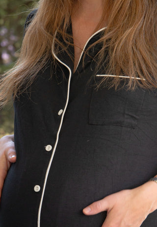 Camisa de Dormir Mariela Negro Maternal y Lactancia con Botones