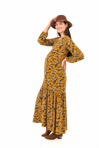 Vestido Juana Mostaza Maternal y Lactancia Apertura Upper Cross