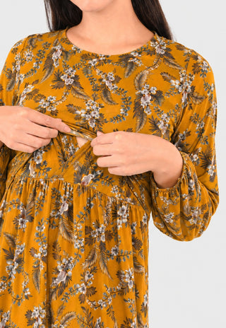 Vestido Juana Mostaza Maternal y Lactancia Apertura Upper Cross