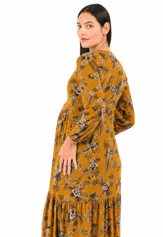 Vestido Juana Mostaza Maternal y Lactancia Apertura Upper Cross