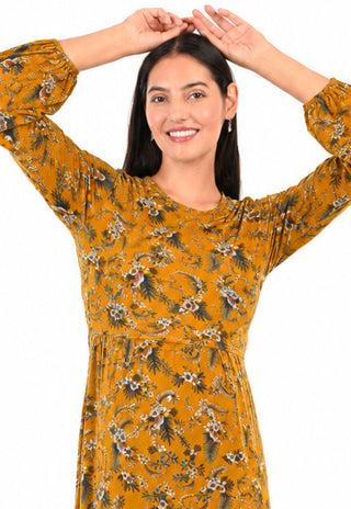 Vestido Juana Mostaza Maternal y Lactancia Apertura Upper Cross