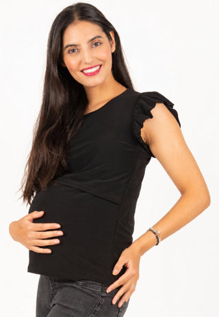 Polera Moni Negro Maternal y Lactancia Detalle Mangas