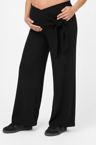Pantalon Palazzo Maura Negro Maternal con Lazo en Pretina