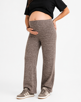 Pantalón Bea Café Pre Natal y Post Parto Palazzo Tejido