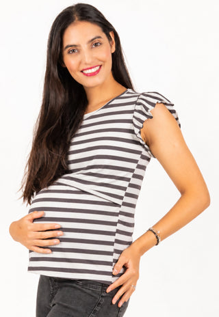 Polera Moni Listada Maternal y Lactancia Detalle Mangas