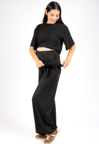 Pantalon Palazzo Maura Negro Maternal con Lazo en Pretina
