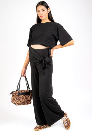 Pantalon Palazzo Maura Negro Maternal con Lazo en Pretina