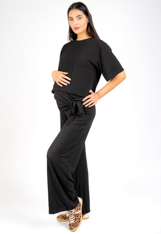 Pantalon Palazzo Maura Negro Maternal con Lazo en Pretina