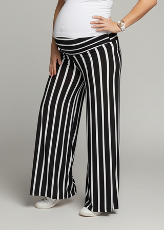 Pantalón Pame Rayas Negro Pre Natal Palazzo