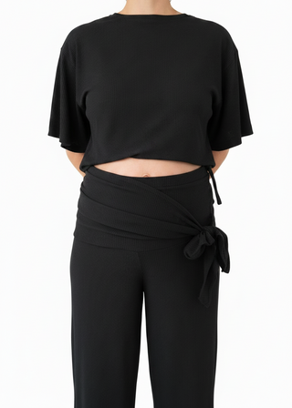 Pantalon Palazzo Maura Negro Maternal con Lazo en Pretina
