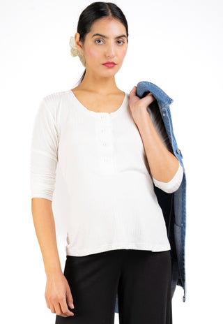Polera Andrea Crudo Maternal y Lactancia Acanalada Botones