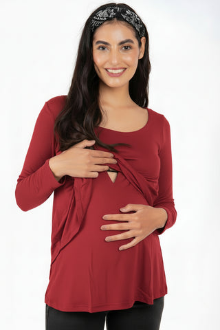 Polera Bárbara Granate Maternal y Lactancia Manga Larga
