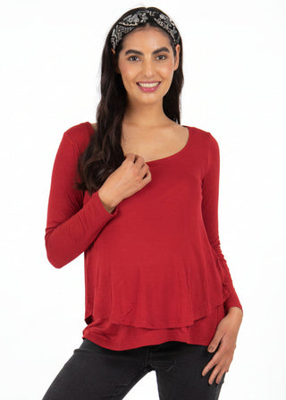 Polera Bárbara Granate Maternal y Lactancia Manga Larga