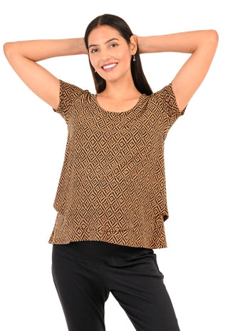 Polera Doble Barbara Zigzag Maternal y Lactancia Manga Corta